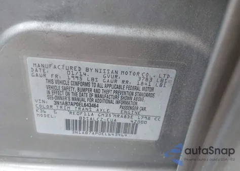 2014 Nissan Sentra S z USA, uszkodzony, nr VIN 3N1AB7AP0EL643464